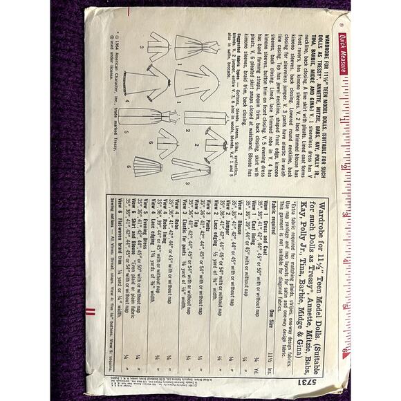 Simplicity 5731 pattern 11.5in doll barbie clothes 1960s - Picture 3 of 5